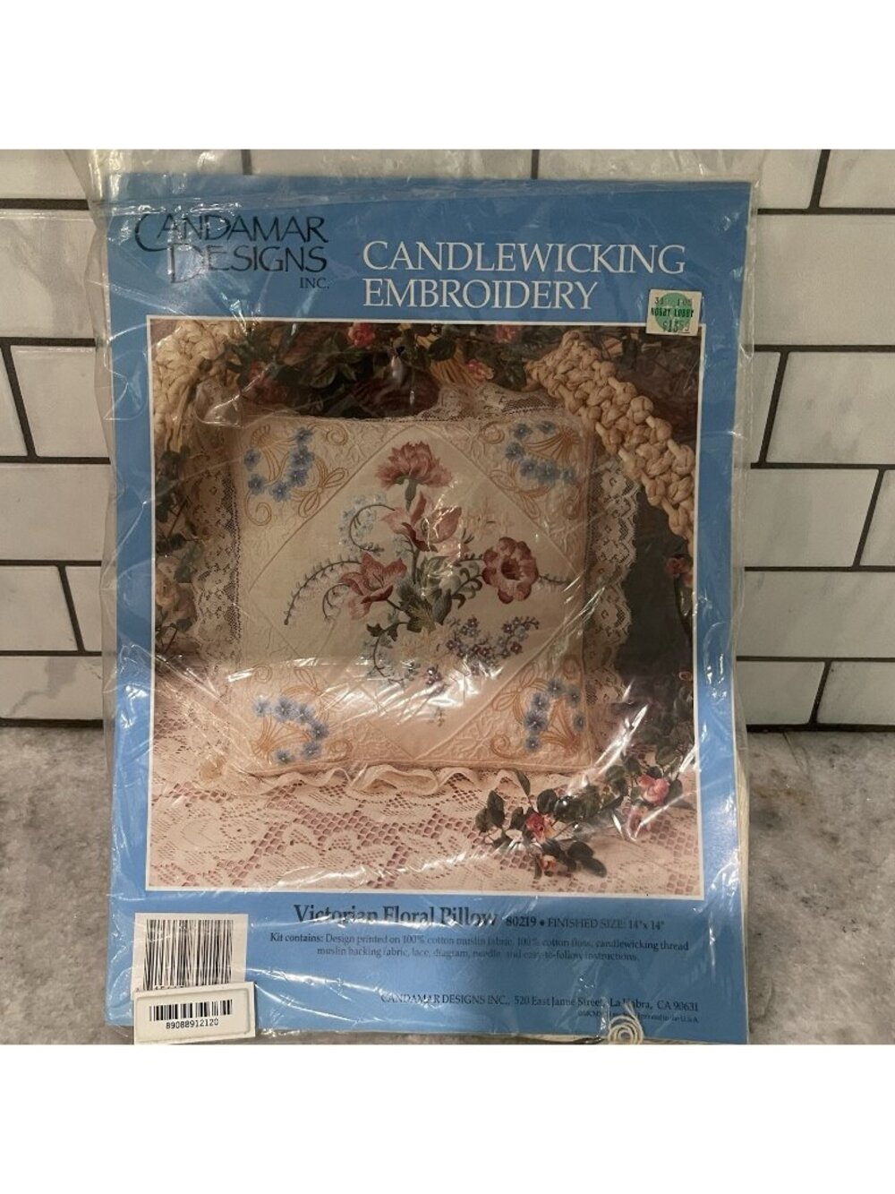 Vintage Candamar Designs Candlewicking Embroidered‎ Victorian Floral Pillow